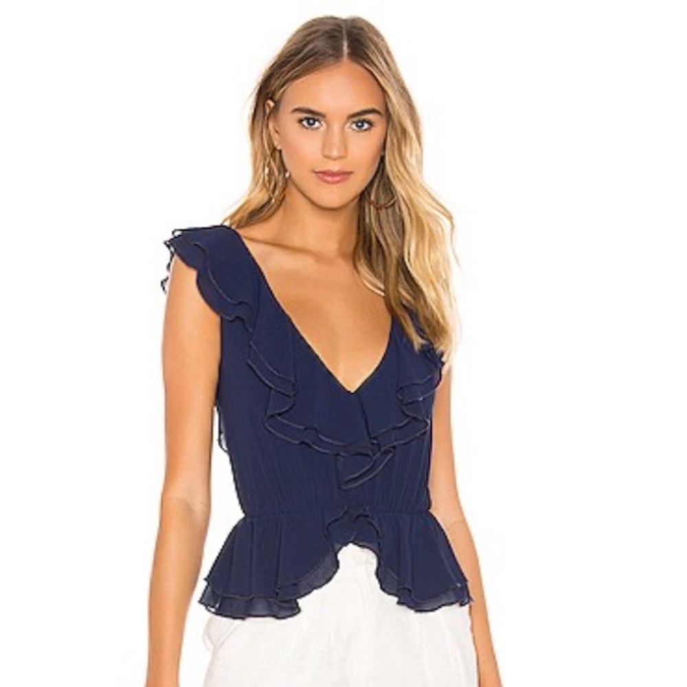 Superdown India Ruffle Bodysuit in Navy